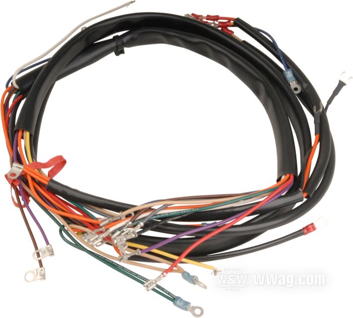 Wiring harness; fits FL/FLH 1970-1972; copper / PVC; replaces OEM HD 70320-70; gross weight: 280 g