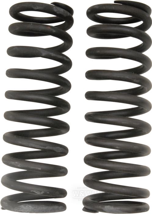 Ressorts; pour fourches Cannonball I-Beam et Springer Classic; adaptable à Knucklehead 1936, tous les Twin 1937-1958; inférieurs extérieurs; acier à ressort, parkerisé; longueur: 165 mm; Ø 55 mm; remplace OEM HD 46056-37; poids brut: 660 g