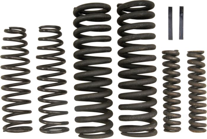 Molle; per forcelle Springer I-Beam; atto per modelli V 1930-1936; acciaio per molle, set completo (8); rimpiazza OEM HD 2618-30A, 2619-30, 2621-30 e 2623-23; AVVERTENZA: Soltanto per forcelle modello V originale.; peso lordo: 1.64 kg
