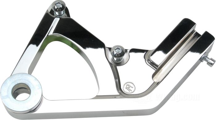 Caliper bracket by Performance Machine; for Caliper 125x4R and SL; fits Softail 1987-1999; aluminum, chrome-plated; position: rear right; for brake disc: 11.5 ”; USA; gross weight: 880 g