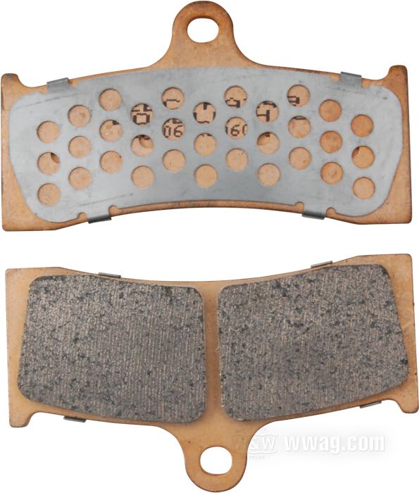 Brake pads by EBC Brakes; for 112x6 DBO, 112x6RSL (Race) and 112x6SSL calipers; steel / friction compound; replaces OEM HD H0300.FA; gross weight: 310 g