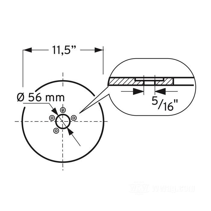 Brake rotor »Apollo 5« by Rick’s; stainless steel, polished; Ø 11.5”; mounting holes: 5/16” flat counterbore; Inner Ø: 56 mm; with parts certificate; gross weight: 1.62 kg