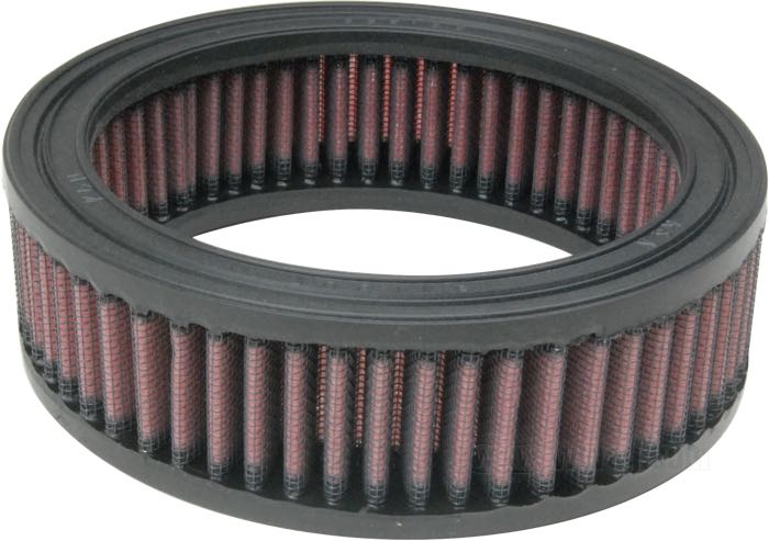Filter element by K&N; for stock air cleaners for Tillotson carburetors and Linkert Style air cleaners; fits Big Twin and Sportster 1967-1971; replaces the 2-5/8” wide original filter; rubber / cotton / steel; depth: 50 mm; Ø 150 mm; inner Ø: 120 mm; replaces OEM HD 29036-66; gross weight: 310 g