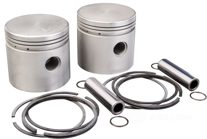 Kolben; passend für 1200/1300 cc Flatheads 1930-1936, 1300 cc Flatheads 1937-1941; Aluminium; Bohrung (Nennmaß): 3-7/16 ”; Kompression: 5.7:1; mit Kolbenringen, -bolzen und Sicherungsringen