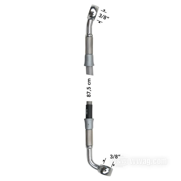Kit de tubos de freno de Goodridge; apropiado para Sportster 1986-2003; acero inoxidable / tubo interior de PTFE, trenzado recubierto de vinilo transparente, banjo 3/8” 20° → banjo 3/8” 45°; largo: 87.5 cm; posición: trasero; certificado; peso bruto: 300 g