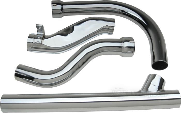2-1 Auspuffkrümmer von The GasBox; passend für Panhead 1958-1965 mit hydraulischer Bremse hinten; Stahl, verchromt; 4-teilig; ersetzt OEM HD 65440-48, 65493-58, 65465-36 und 65505-58; USA; Bruttogewicht: 1.9 kg