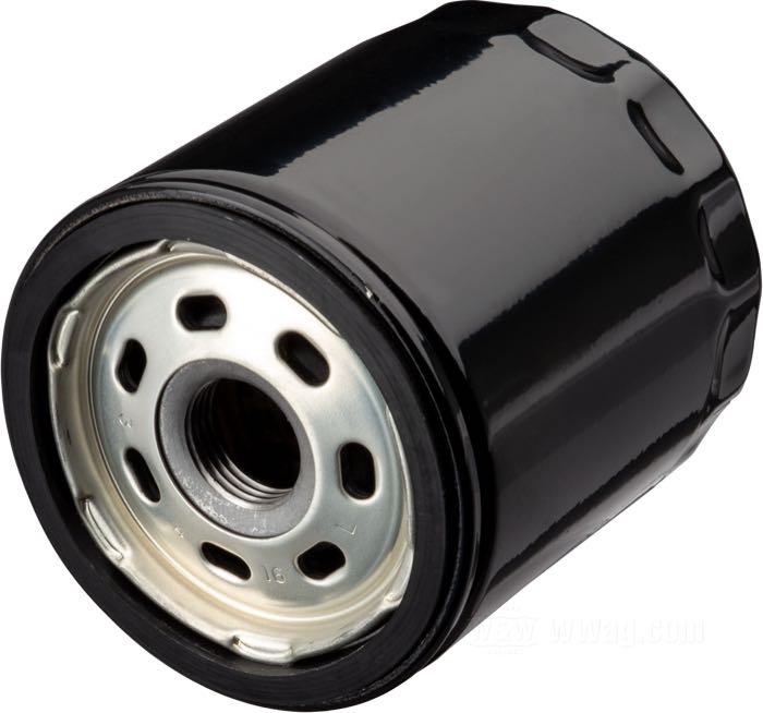 Oil filter cartridge by Perf-Form; fits FXE 1984-1986, Softail 1984→, Touring 1980→ (exc. FL(H) →1984), FXR 1983→, Dyna 1991→, Sportster late 1984-2020, Buell models →2002; steel / paper, black; length: 9 cm; thread: 3/4”-16; with check valve; with relief valve; pore size: ca. 6 μm; replaces OEM HD 63796-77, 63805-80, and 63731-99; gross weight: 280 g