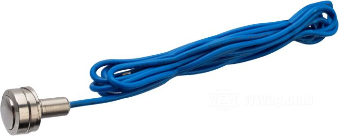 Pulsador »Micro«; acero inoxidable, pulido, con cable azul; Ø 11.1 mm; rosca: M6; con un cable; peso bruto: 10 g