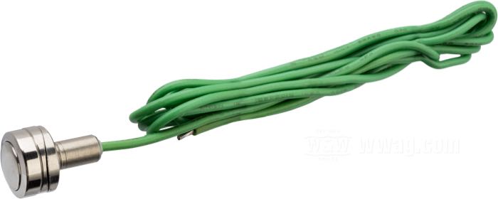 Pulsador »Micro«; acero inoxidable, pulido, con cable verde; Ø 11.1 mm; rosca: M6; con un cable; peso bruto: 10 g