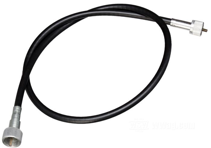 Cavo contagiri di Barnett; atto per Sportster 1970-1973; acciaio / vinile, nero; Ø 7.4 mm; lunghezza guaina: 81 cm; connessione al rinvio: dado M12 x 1.0; connessione allo strumento: dado M16 x 1.0; rimpiazza OEM HD 92065-70; U.S.A.; peso lordo: 140 g