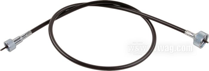 Câble de compteur; pour l’actionnement par boîte de vitesse; pour Compteurs Fat Bob 1962→; adaptable à FL 1937-1980, FXWG 1980-1983, FX 1971-1972; acier, vinyle noir; Ø 6.9 mm; longueur gaine: 89 cm; raccordement à l'entraîneur: écrou 7/8”-18; raccordement à l'instrument: écrou 5/8”-18; remplace OEM HD 67026-62 et 67038-84; poids brut: 170 g