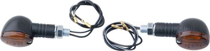 Clignotants (la paire) »Micro Flash«; plastique, noir; longueur x largeur: 60 x 30 mm; type ampoule: H21W; cabochon: fumé; filetage: M10; 12 V; culot: BAY9s; halogène; avec ampoule; homologué E11; Chine; poids brut: 110 g