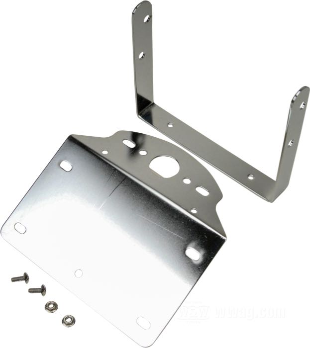 Support de feu arrière et de plaque; pour garde-boues FXWG originaux ou Fat Bob Custom; acier, chromé; largeur x hauteur: 180 x 110 mm; sans feu; poids brut: 580 g