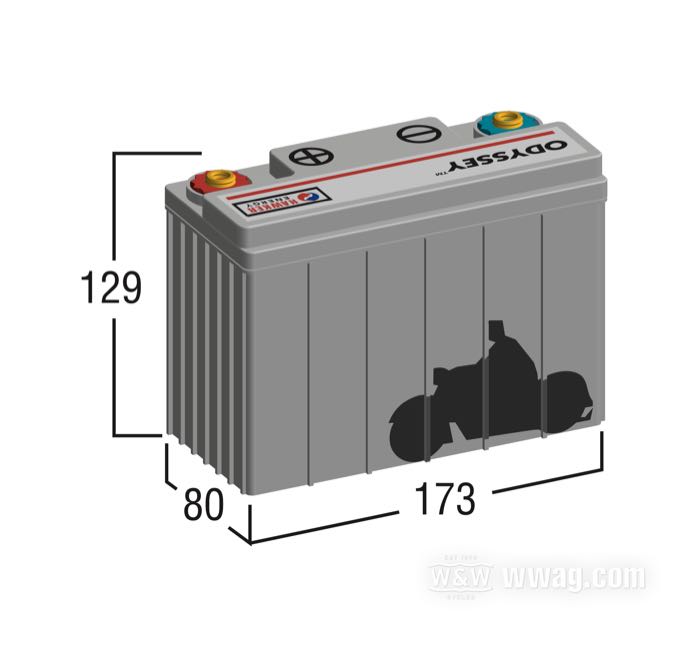 Batería »PC545« de Odyssey; L x A x A: 173 x 80 x 129 mm; peso neto: 5.2 kg; 12 V; 13 Ah; corriente de arranque en frio (EN): 150 A; terminales: M6 (tornillos incluidos); EE. UU.; peso bruto: 5.35 kg
