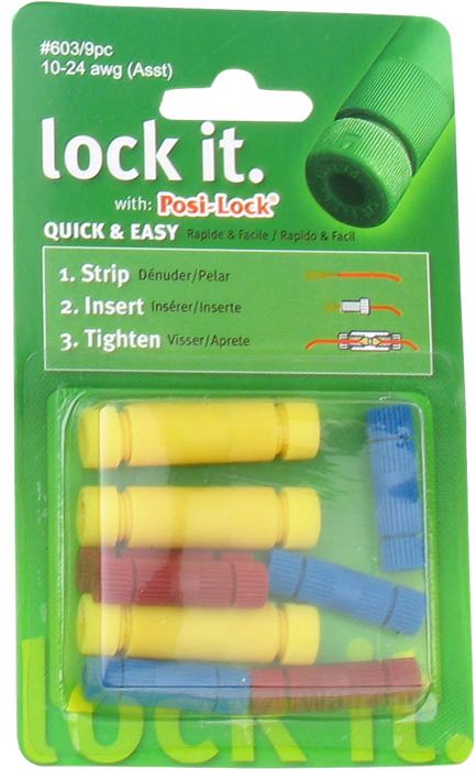 Stoßverbinder »Posi-Lock« von Posi-Products; Kunststoff / Messing, 3 x PL 600, 3 x PL 601, 3 x PL 602; Querschnitt: 3 x 0.5-0.75 mm², 3 x 1-2.5 mm², 3 x 2.5-5 mm²; Bruttogewicht: 30 g