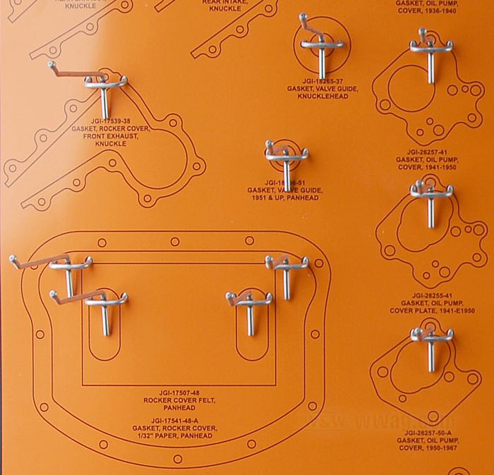 Display by James Gaskets; for Gaskets; fits Knucklehead and Panhead 1936-1965; vinyl, orange; width x height: 122 x 81 cm; gross weight: 2.92 kg