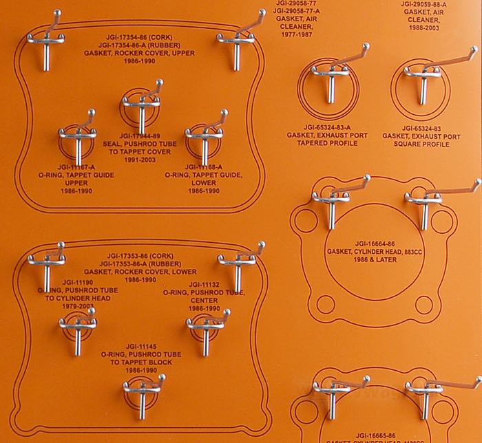 Display by James Gaskets; for Gaskets; fits Sportster 1986-2003; vinyl, orange; width x height: 122 x 81 cm; gross weight: 2.92 kg