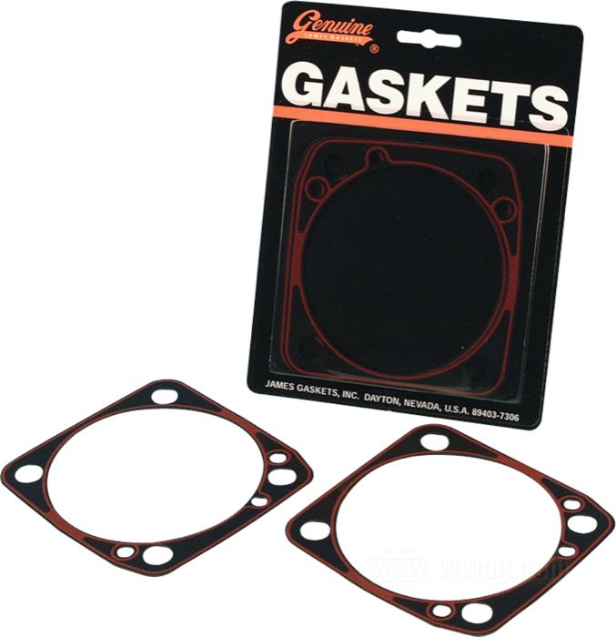 Gasket by James Gaskets; for Cylinder base; fits Evolution; rubberized steel with silicone seal; nominal bore: 3-5/8 ”; 0.020” thick; gross weight: 20 g
