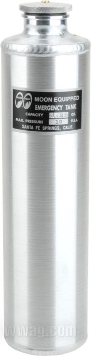Réservoir d'essence »Emergency« de Mooneyes; aluminium; longueur: 30.5 cm; Ø 7.5 cm; volume: 1 l; avec soutien universel; poids brut: 820 g