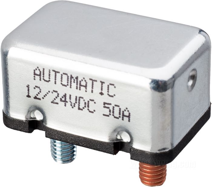 Fusible bimétallique; adaptable à Touring 1994, FLHR 1995-1996, FLHR-I 1996, Sportster 1994-1996; zingué, boulon côté batterie cuivré; 50 A; remplace OEM HD 74600-94; poids brut: 20 g