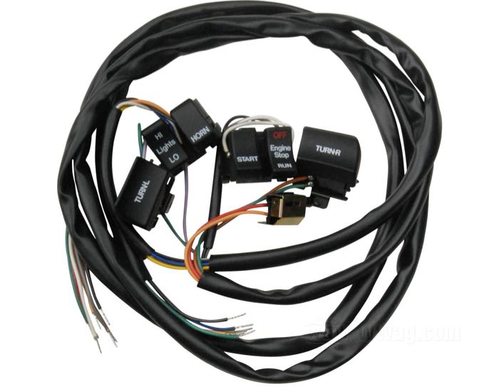 Switch unit; fits models 1982-1995; brass / plastic / copper, black; length: 122 cm; replaces OEM HD 71589-92, 71591-92, 71597-92, and 71598-92; gross weight: 370 g