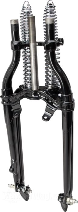 Forcella Springer »Classic Inline« di Samwel Supplies; atto per modelli 45”/750 cc solo W/WL/WLA 1940-1952; acciaio, nero, rivestito a polvere, filettatura interna di testa sterzo: 5/8”-14 UNS, filettatura esterna di testa sterzo: 7/8”-24 UNS, molle cromate; lunghezza: 48.5 cm; rake G: 0 °; sovra-/sottomisura: originale; rimpiazza OEM HD 45517-40; con documentazione del materiale; Europa; peso lordo: 14.5 kg