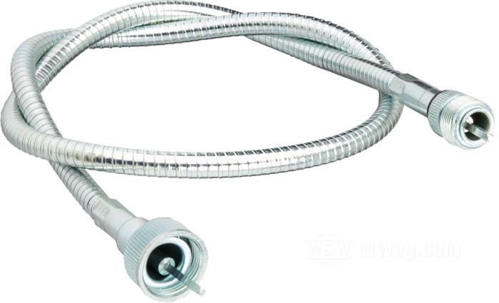 Tachowelle; für Getriebeantrieb; für Tachometer →1961; passend für Modell E 1936, Big Twin 1937-1961; Stahl, verzinkt; Ø 10 mm; Länge Hülle: 88.5 cm; Anschluss am Antrieb: Mutter 7/8”-18; Anschluss am Instrument: Gewinde 3/4”-20; ersetzt OEM HD 67026-36 und 67055-36; Bruttogewicht: 400 g