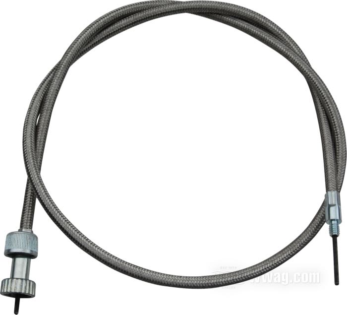 Speedometer cable; for Front wheel; fits Custom Applications; steel / vinyl, braided steel; Ø 7.7 mm; length outer spiral: 108 cm; drive connection: thread 1/4”-20; instrument connection: nut M16 x 1.0 or 5/8”-18 (both included); USA; gross weight: 260 g
