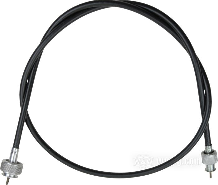 Cavo tachimetro di Barnett; per azionamento per trasmissione; atto per Sportster 1957-1969; acciaio, vinile nero; Ø 7.4 mm; lunghezza guaina: 113 cm; connessione al rinvio: dado 7/8”-18; connessione allo strumento: dado 5/8”-18; rimpiazza OEM HD 67051-52A; U.S.A.; peso lordo: 200 g