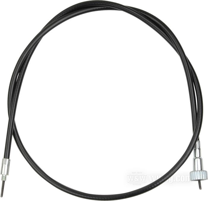 Speedometer cable; for Front wheel; fits FXWG/FXRD 1986, FXRT 1984 and 1986-1994, XLCH 1974-1980, XLH 1974-early 1984, XLS 1983; original length; steel / vinyl, black vinyl; Ø 6.9 mm; length outer spiral: 119 cm; drive connection: thread 1/4”-20; instrument connection: nut M16 x 1.0; replaces OEM HD 67051-74; gross weight: 240 g