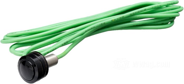 Pulsador »Micro«; acero inoxidable, negro, con cable verde; Ø 11.1 mm; rosca: M6; con un cable; peso bruto: 20 g