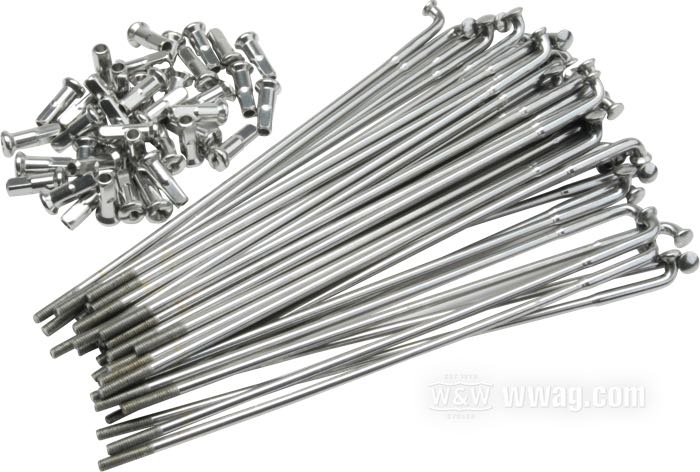 Speichensatz; Edelstahl, poliert; Länge L1: 204 mm; Durchmesser D1: 5 mm; Durchmesser D2: 4 mm; Winkel α: 95 °; Gewinde: 8G-32; für breite Radnabe; für 18
