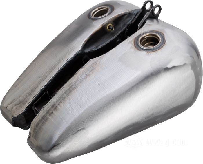 Gas tank »Flatside Fat Bob 5 gal«; fits Softail 1984-1999; steel; volume: 19 l; required gas cap: screw-in 1983→; required petcock: M22 x 1; replaces OEM HD 61211-84A, and 61228-84; gross weight: 9.02 kg