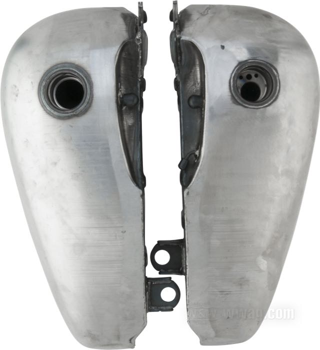 Gas tank »Flatside Fat Bob 5 gal«; fits Softail 1984-1999; steel; volume: 19 l; required gas cap: screw-in 1983→; required petcock: M22 x 1; replaces OEM HD 61211-84A, and 61228-84; gross weight: 9.02 kg