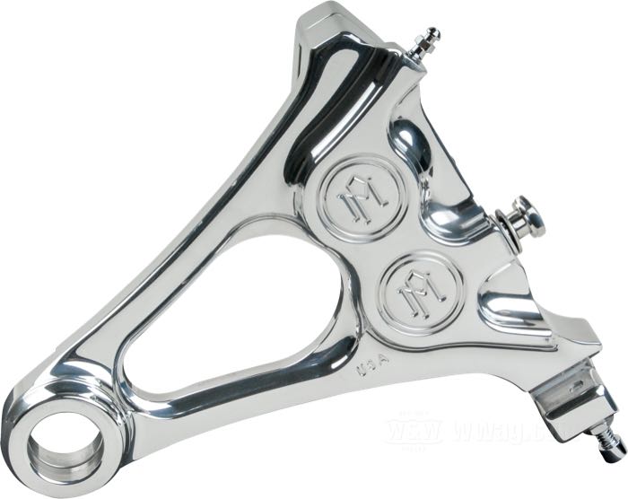 Brake caliper »integral« by Performance Machine; fits FLS, FLSTF/C/N/SB, FXS(B), FXSTB/C, FXCW(C) 2008-2017; right side installation rear 11.5” disc; billet aluminum, polished; position: rear right; piston Ø: 1-1/4” (31.75 mm); required brake fluid: DOT 4 or 5; USA; gross weight: 1.24 kg
