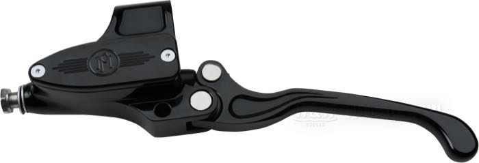 Hand clutch master cylinder »Contour« by Performance Machine; for PM Contour handlebar controls; fits models 2007→; with starter interrupt switch; billet aluminum, Contrast Cut; hydraulic; piston Ø: 11/16” (17.5 mm); required brake fluid: DOT 3, 4 or 5