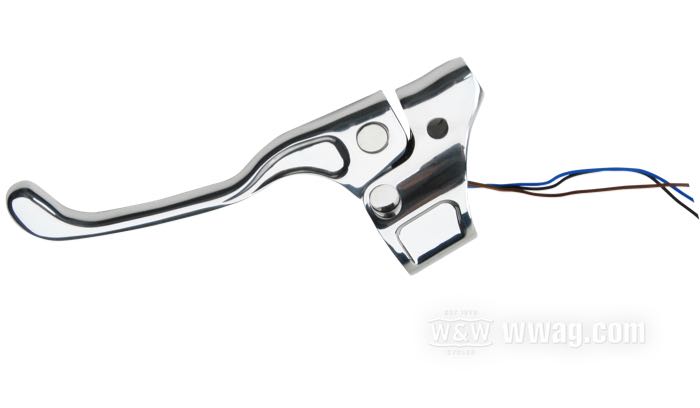 Hand clutch control »Contour« by Performance Machine; for PM Contour handlebar controls; fits 2007→; with starter interruption switch; billet aluminum, chrome-plated; for Bowden cable