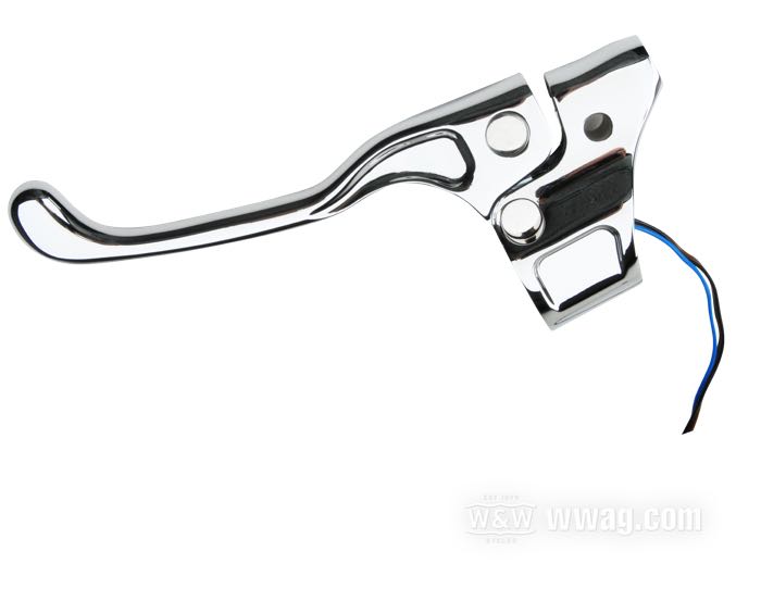Hand clutch control »Contour« by Performance Machine; for PM Contour handlebar controls; fits 2007→; with starter interruption switch; billet aluminum, chrome-plated; for Bowden cable; gross weight: 304.4 g