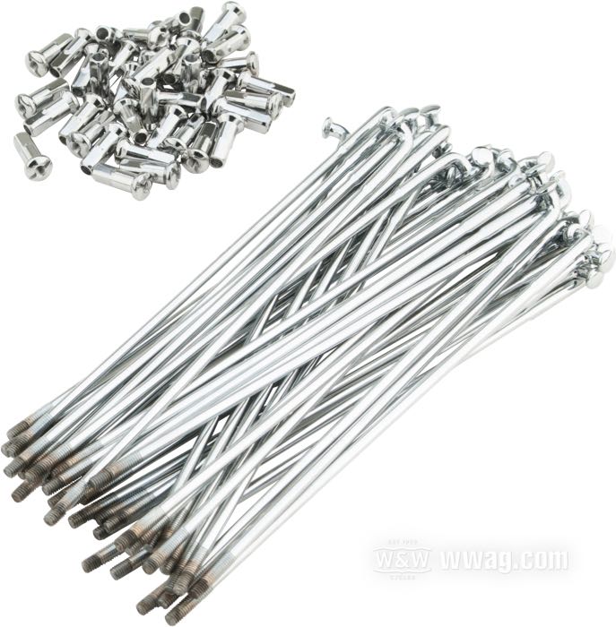 Set di raggi; acciaio, cromato; lunghezza L1: 204 mm; diametro D1: 5 mm; diametro D2: 4 mm; angolo α: 95 °; filettatura: 8G-32; per mozzo largo; per cerchi Morad 18