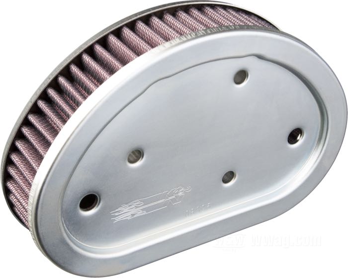 Elément filtrant de K&N; adaptable à Dyna 2008→ (sauf modèles CVO et FXDLS 2017); caoutchouc / coton / acier, papier / caoutchouc / acier; remplace OEM HD 29191-08; poids brut: 530 g