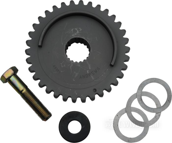 Pignon de Andrews; pour Chaîne de distribution / Arbre à cames; adaptable à Softail et Touring 2000-2006, Dyna 2000-2005; acier, 34D; remplace OEM HD 25716-99; USA; poids brut: 420 g