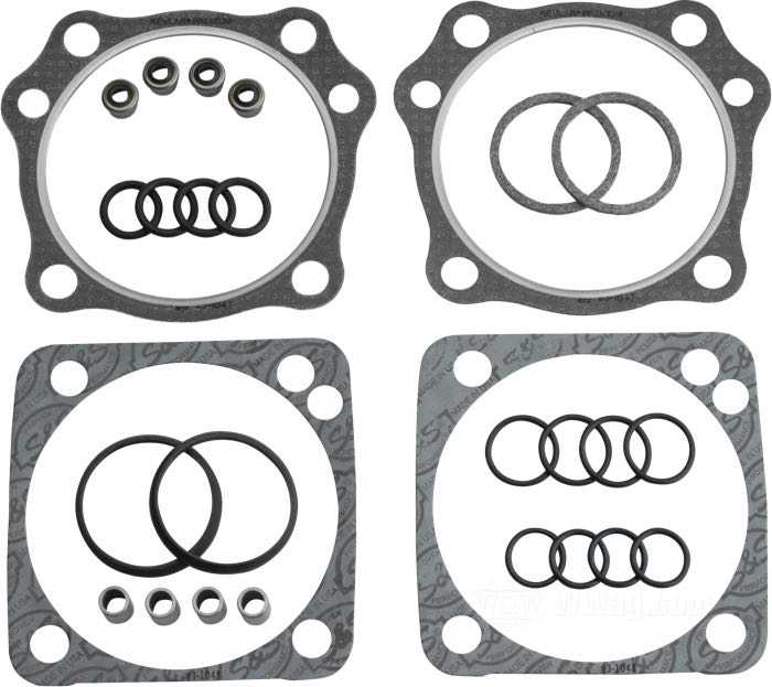 Gasket kit by S&S; for Cylinder head / Cylinder base; for V-Series, T-Series engines; paper / rubber / steel; nominal bore: 4-1/8 ”; gross weight: 110 g
