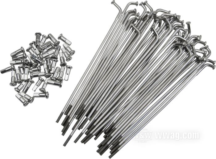 Jeu de rayons; acier inox, poli; longueur L1: 206; diamètre D1: 5 mm; diamètre D2: 4 mm; filetage: 8G-32; pour moyeu étroit avant; pour jantes à base semi-profonde 18