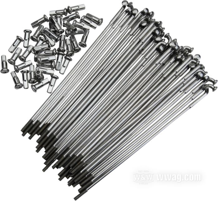 Speichensatz; Edelstahl, poliert; Länge L1: 195 mm; Durchmesser D1: 5 mm; Durchmesser D2: 4 mm; Winkel α: 95 °; Gewinde: 8G-32; für breite Radnabe; für 18