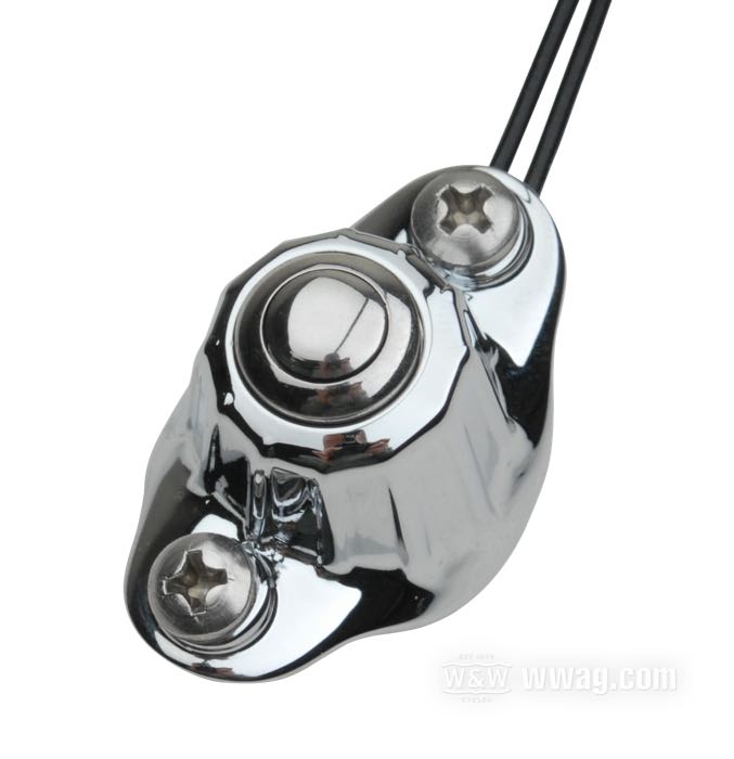 Tasterarmatur »Deluxe« von Kustom Tech; für Hupe / Blinker (einzeln) / Startermotor; für 1” Lenker; mit einem Taster; Messing, verchromt; mit zwei Kabeln; Italien; Bruttogewicht: 80 g
