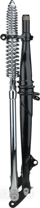Forcella Springer »Classic Inline« di Samwel Supplies; atto per modelli 45”/750 cc solo W/WL/WLA 1940-1952; acciaio, nero, rivestito a polvere, filettatura interna di testa sterzo: 5/8”-14 UNS, filettatura esterna di testa sterzo: 7/8”-24 UNS, forcella mobile e molle cromate; lunghezza: 48.5 cm; rake G: 0 °; sovra-/sottomisura: originale; rimpiazza OEM HD 45517-40; con documentazione del materiale; Europa; peso lordo: 14.4 kg