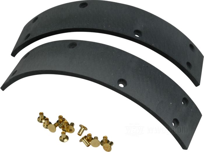Linings; for Brake shoes; fits Big Twin 1937-1957; fiber compound; width: 37 mm; position: rear; 5 mm thick; replaces OEM HD 41848-38; gross weight: 190 g