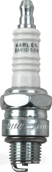 Spark plug »OEM«; fits Big Twin 1948-1974, KH+XL  1954-1978; steel / ceramic; thread: M14 x 1.25; thread length: 7/16 ”; wrench size: 13/16 ”; manufacturer-code: 4R; replaces OEM HD 32307-58, 31629-78, and 32336-04; Mexico; gross weight: 13 g