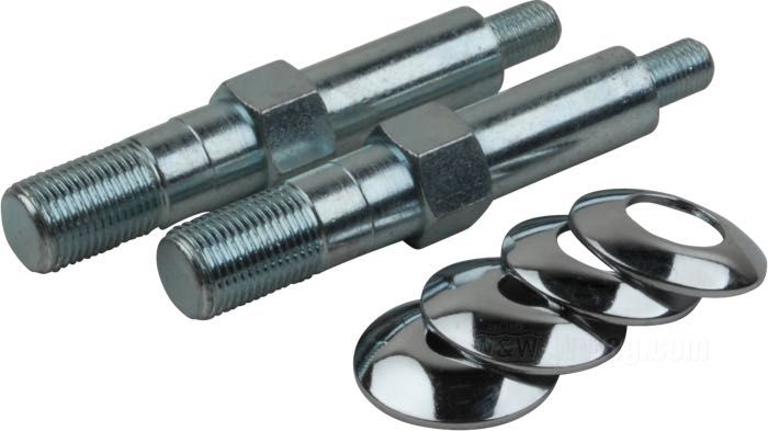 Kit prigionieri; per Ammortizzatori; atto per K-Model, Sportster 1956-1974; superiore; acciaio, zincato; lunghezza: 103 mm; filettatura: 3/8”-24 / 5/8”-18; foro nel telaio/forcellone: 16.5 mm; ochiello del amortizzatore: 16 mm; con 2 prigionieri, 4 rondelle cromate; rimpiazza OEM HD 54515-56B; peso lordo: 350 g