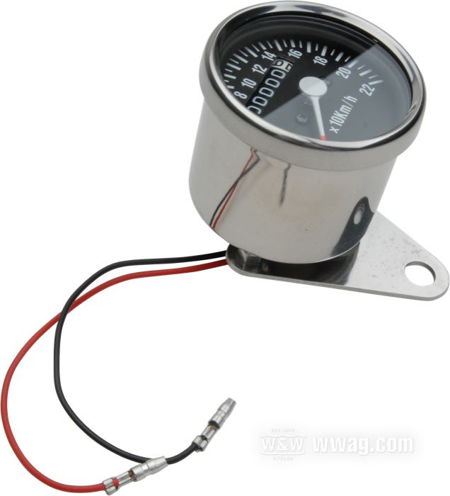 Tachimetro meccanico; atto per utilizzo universale; k = 0.7; cromato; Ø 60 mm; filettatura: M12 x 1.0; →22 (x10) km/h; con supporto universale; peso lordo: 280 g